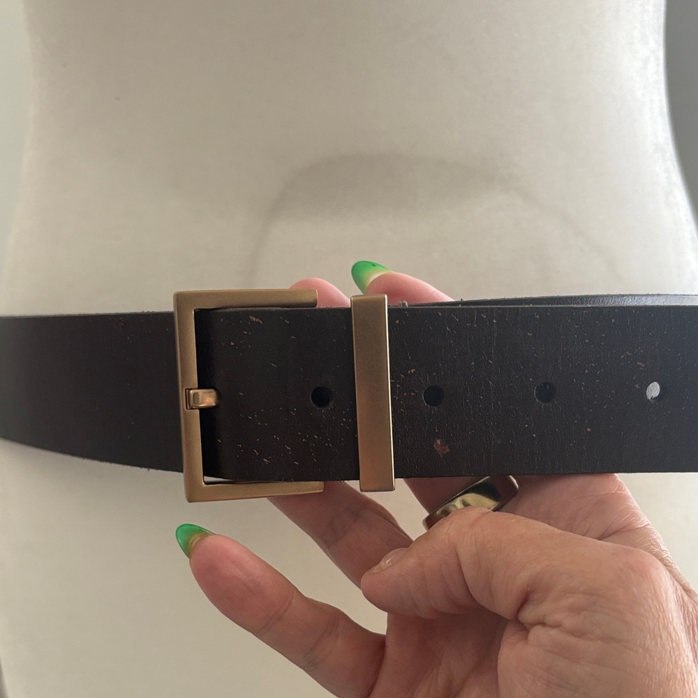 All Saints Brown Leather Belt with Gold-Tone Buckle